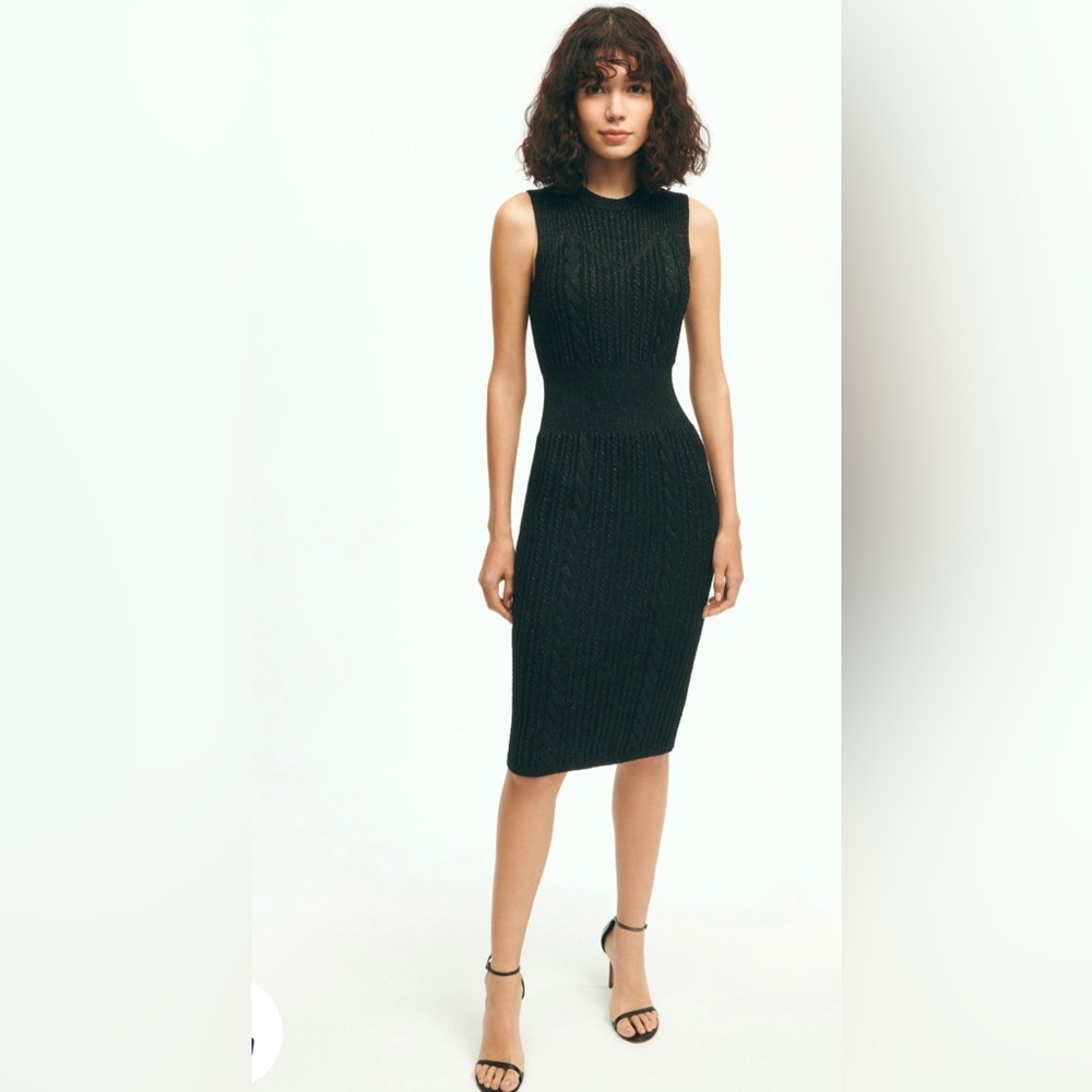 Brooks Brothers Sparkling Cable-Knit Sleeveless Midi Sweater Dress